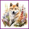 Diamond Painting Akita met bloemen