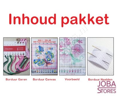 Borduur Pakket Roos met vlinders 14CT Voorbedrukt (26x30cm)
