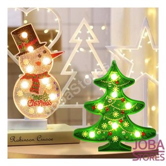 Diamond Painting Kerst Lampen Set (Kerstboom &amp; Sneeuwpop)