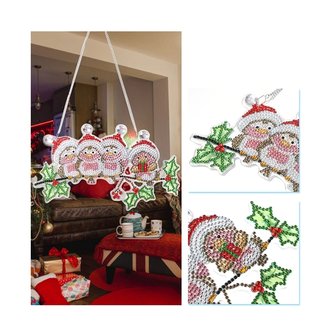 Peinture au diamant Oiseaux de d&eacute;coration de No&euml;l &agrave; suspendre avec bonnet de Noel (22cm)