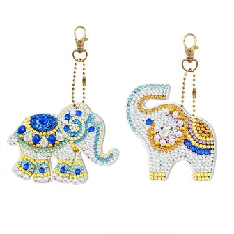 Ensemble de porte-cl&eacute;s Diamond Painting &Eacute;l&eacute;phants illumin&eacute;s (2 pi&egrave;ces)