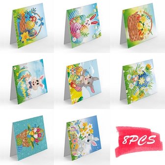 Set de Cartes de Voeux Diamond Painting P&acirc;ques 02 (8 pi&egrave;ces)