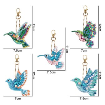 Ensemble de porte-cl&eacute;s Diamond Painting Colibri (5 pi&egrave;ces)