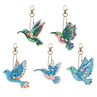 Ensemble de porte-cl&eacute;s Diamond Painting Colibri (5 pi&egrave;ces)