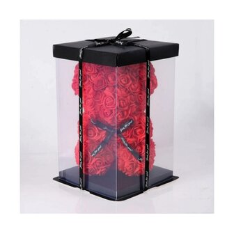 Roses de savon ours avec noeud Rouge 25cm avec bo&icirc;te cadeau