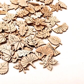 Assortiment de mini feuilles en bois &agrave; peindre / colorier soi-m&ecirc;me (40 pi&egrave;ces / 28mm)