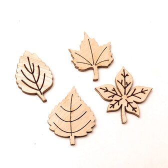 Assortiment de mini feuilles en bois &agrave; peindre / colorier soi-m&ecirc;me (40 pi&egrave;ces / 28mm)