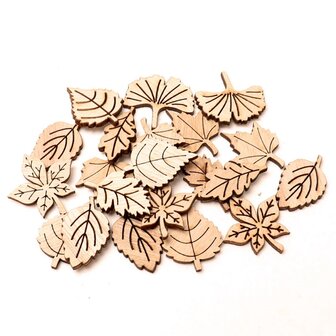 Assortiment de mini feuilles en bois &agrave; peindre / colorier soi-m&ecirc;me (40 pi&egrave;ces / 28mm)