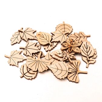 Assortiment de mini feuilles en bois &agrave; peindre / colorier soi-m&ecirc;me (40 pi&egrave;ces / 28mm)