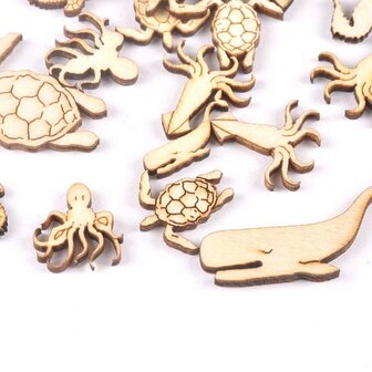 Assortiment de mini cr&eacute;atures marines en bois &agrave; peindre / colorier soi-m&ecirc;me (20 pi&egrave;ces / 40mm)