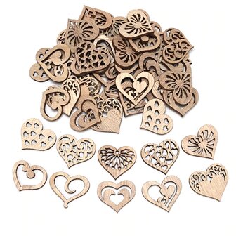 Assortiment de mini coeurs en bois &agrave; peindre/colorer soi-m&ecirc;me (20 pi&egrave;ces/33mm)