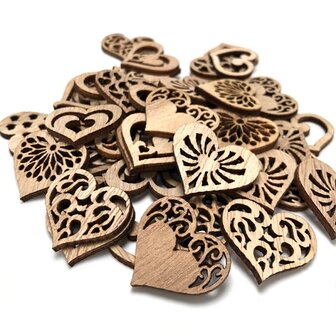 Assortiment de mini coeurs en bois &agrave; peindre/colorer soi-m&ecirc;me (20 pi&egrave;ces/33mm)