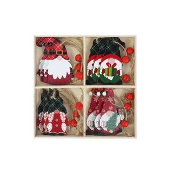 Pendentifs de No&euml;l en bois Gnome - Gnome dans une bo&icirc;te en bois (12 pi&egrave;ces)