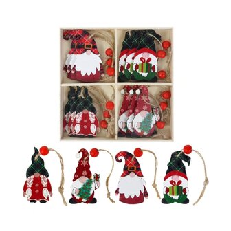 Pendentifs de No&euml;l en bois Gnome - Gnome dans une bo&icirc;te en bois (12 pi&egrave;ces)