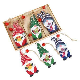 24 Pendentifs En Bois Gnomes De Noël - Décorations Sapin, 8 Styles, Ficelle Incluse