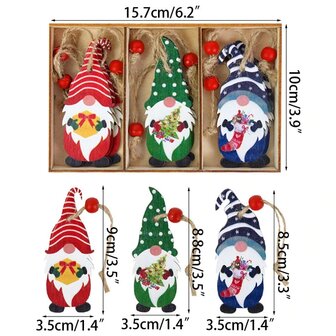 Pendentifs de No&euml;l en bois Gnome - Gnome dans une bo&icirc;te en bois (9 pi&egrave;ces)