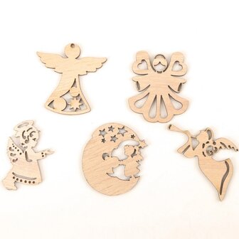 Mini pendentifs de No&euml;l en bois Anges &agrave; peindre / colorier soi-m&ecirc;me (10 pi&egrave;ces / 44mm)