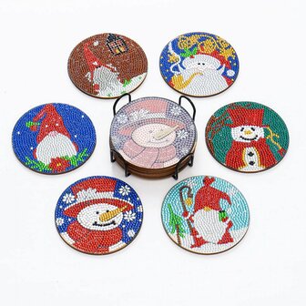 Diamond Painting Christmas Coaster set 01 avec support (6 pi&egrave;ces)