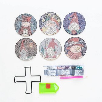 Diamond Painting Christmas Coaster set 01 avec support (6 pi&egrave;ces)