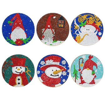 Diamond Painting Christmas Coaster set 01 avec support (6 pi&egrave;ces)