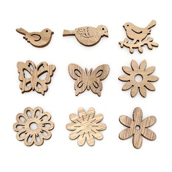 Assortiment de mini fleurs en bois &agrave; peindre/colorer soi-m&ecirc;me (25 pi&egrave;ces/33mm)