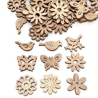 Assortiment de mini fleurs en bois &agrave; peindre/colorer soi-m&ecirc;me (25 pi&egrave;ces/33mm)