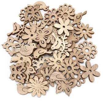 Assortiment de mini fleurs en bois &agrave; peindre/colorer soi-m&ecirc;me (25 pi&egrave;ces/33mm)