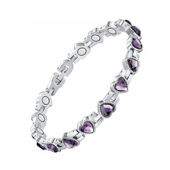 Bracelet Magn&eacute;tique Acier (femme) Coeurs violet