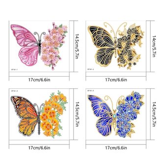 Autocollant Diamond Painting Large - Papillons 01 - 4 pi&egrave;ces (17cm)