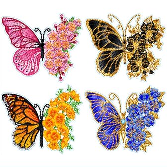 Autocollant Diamond Painting Large - Papillons 01 - 4 pi&egrave;ces (17cm)