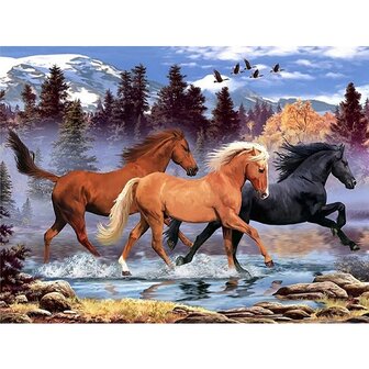 Diamond Painting Trois Chevaux 01 (taille et forme des pierres au choix)