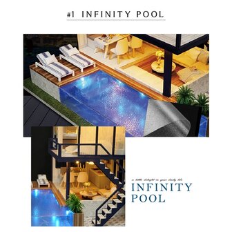 Maison miniature auto-construite avec piscine (&eacute;clairage compris)