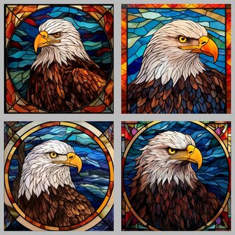 Mod&egrave;les de Diamond Painting Aigle en Vitrail 01 20x20cm (4 pi&egrave;ces)