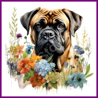 Diamond Painting BullMastiff met bloemen