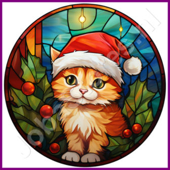 Diamond Painting Glas in lood Kerstmuts Kitten