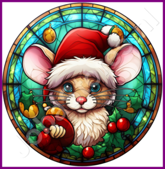 Diamond Painting Glas in lood Kerstmuts Muis