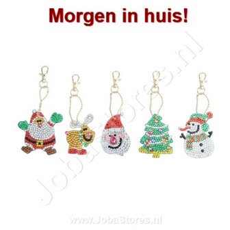 Diamond Painting Sleutelhanger Set Kerst 05 (5 stuks)