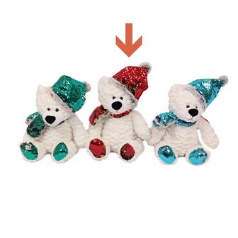 Kerst knuffel Kerstbeer ijsbeer glitter Rood 30cm