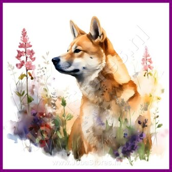 Diamond Painting Akita met bloemen