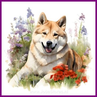 Diamond Painting Akita met bloemen