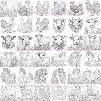 Livre de Coloriage Num&eacute;rique pour Adultes Animaux de Ferme 01 (36 Pages de Coloriage)