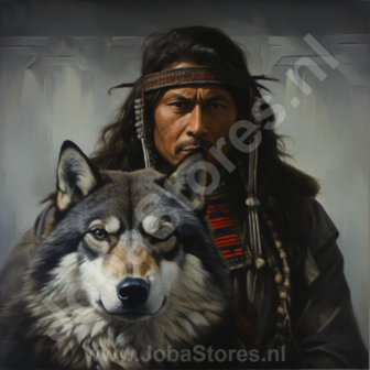 Diamond Painting Indiaan met wolf