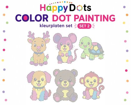 Ensemble de coloriages HappyDots Color DOT Painting Animaux color&eacute;s