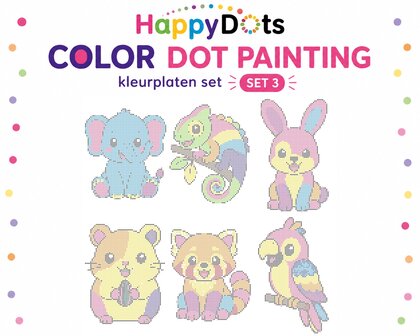 Ensemble de coloriages HappyDots Color DOT Painting Animaux color&eacute;s