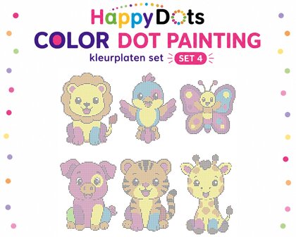 Ensemble de coloriages HappyDots Color DOT Painting Animaux color&eacute;s