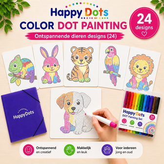 Ensemble de coloriages HappyDots Color DOT Painting Animaux color&eacute;s