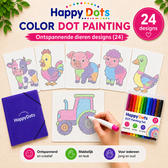 Kit de peinture &agrave; points HappyDots sur le th&egrave;me des animaux de la ferme, format A4