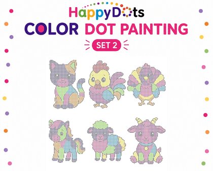 Kit de peinture &agrave; points HappyDots sur le th&egrave;me des animaux de la ferme, format A4