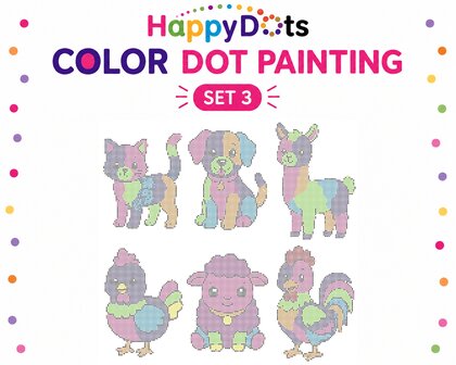Kit de peinture &agrave; points HappyDots sur le th&egrave;me des animaux de la ferme, format A4