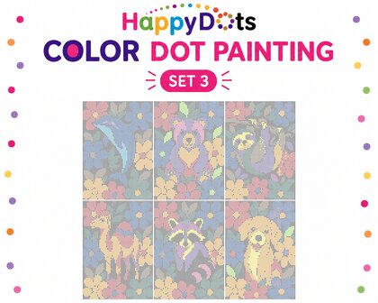 Kit de peinture &agrave; points HappyDots Color DOT Animaux parmi les fleurs A4